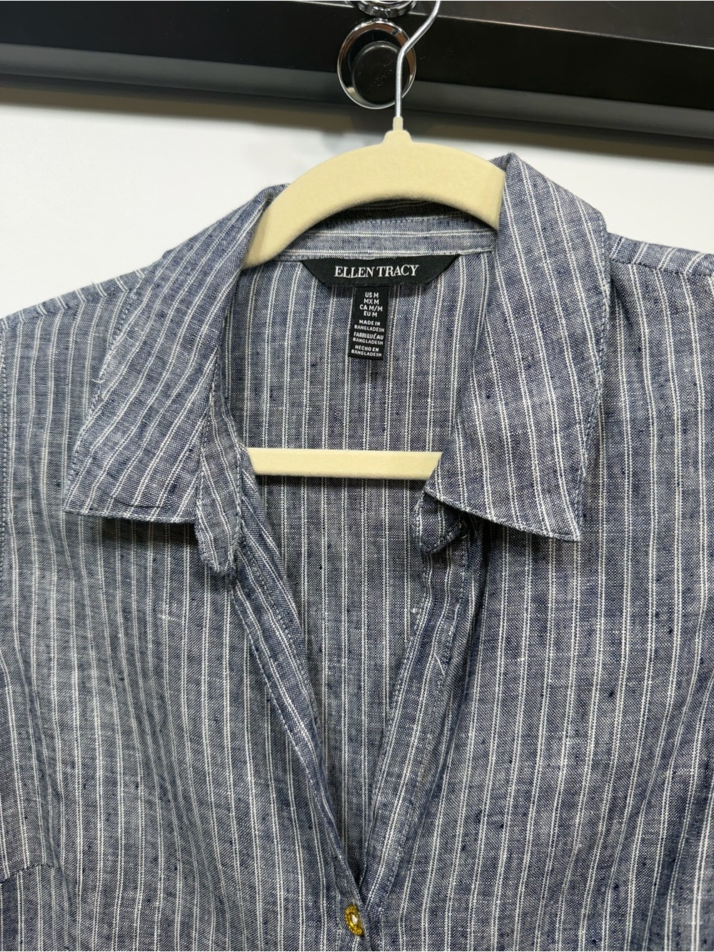 Ellen Tracy 100% Linen Sleeveless Button Front Top Medium Blue Stripe - Picture 10 of 12